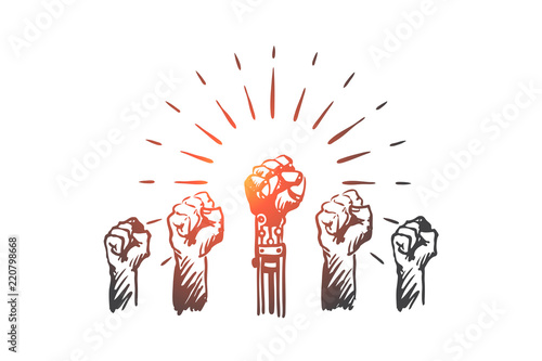 HCI, automation, technology, team, leadership concept. Hand drawn isolated vector.