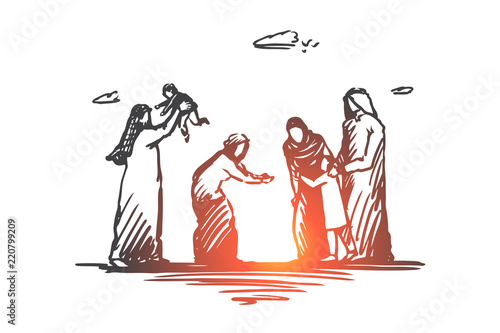 Family, family time, holiday, Arab concept. Hand drawn isolated vector.