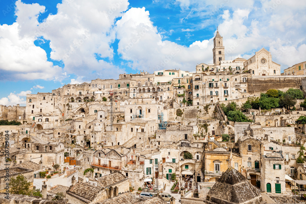 Panoramic view of the ancient town of Matera (Sassi di Matera), European Capital of Culture 2019,  Basilicata, Southern Italy