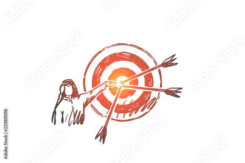 Goals, target, hitting, muslim, attainment concept. Hand drawn isolated vector.