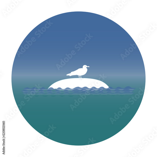 Vector gull icon sitting on an inverted ship, vector illustration