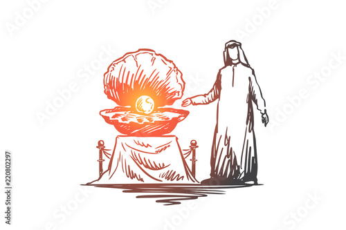 Jewel, pearl, property, muslim, luxury concept. Hand drawn isolated vector.