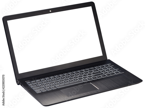 Black laptop isolated on white background.