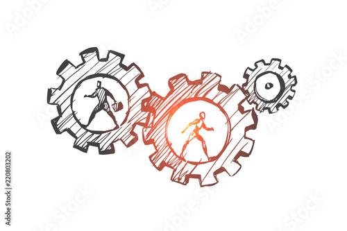 Work, business, automation, HCI, technology concept. Hand drawn isolated vector.