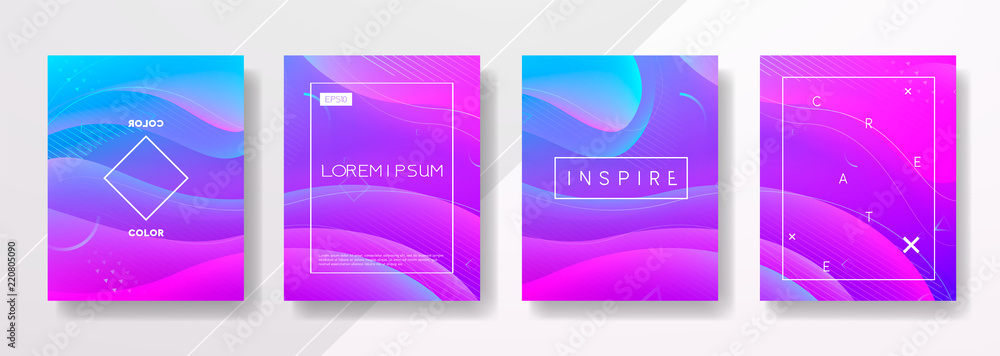 Abstract Fluid creative templates, cards, color covers set. Geometric design, liquids, shapes. Trendy vector collection. Pastel and neon design, geometric fluid graphic shape, in vector background.