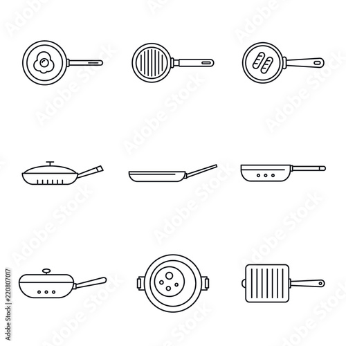 Griddle pan icon set. Outline set of griddle pan vector icons for web design isolated on white background