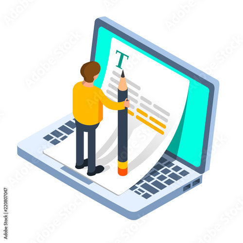 Blogger writing article. Story telling, writing concept. Vector