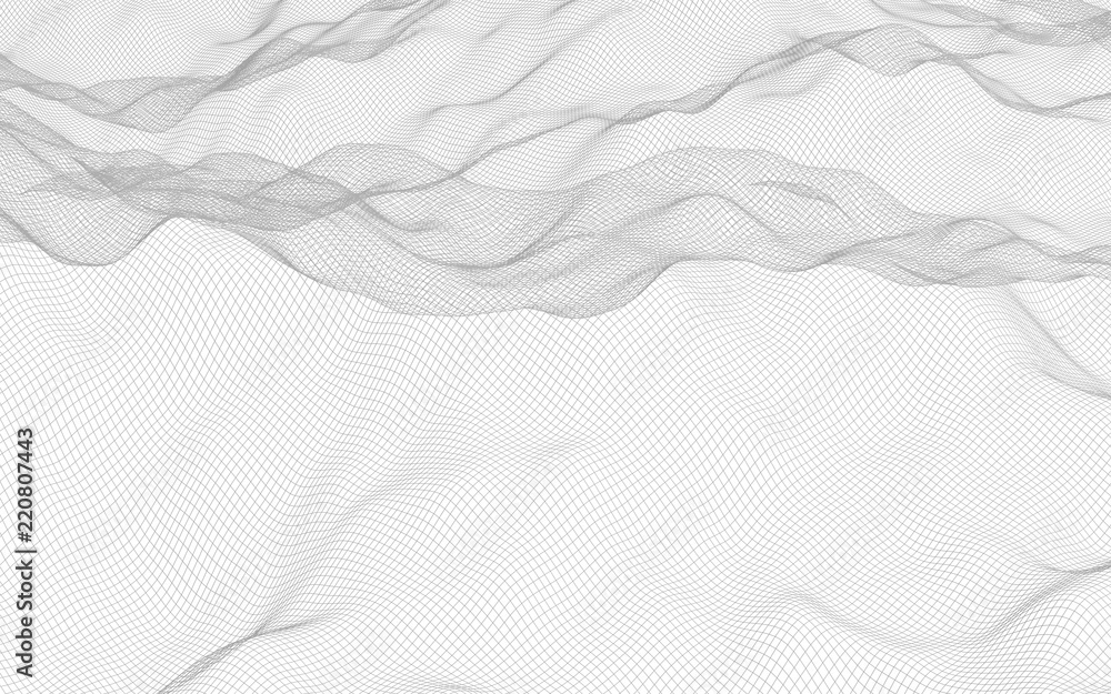 Obraz premium Abstract landscape on a white background. Cyberspace grid. Hi-tech network. 3d technology illustration