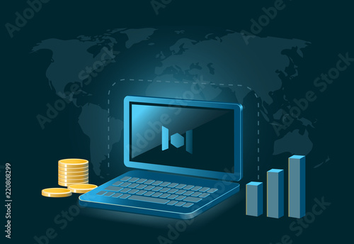Mixin Cryptocurrency Coin Global Laptop Trade Background 