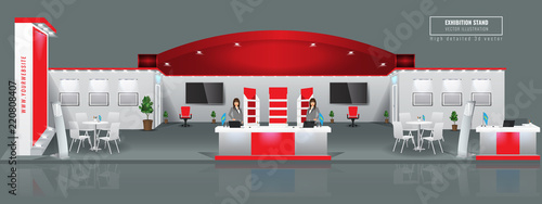 Grand Exhibition stand display mock up. High detailed 3d Vector illustration.