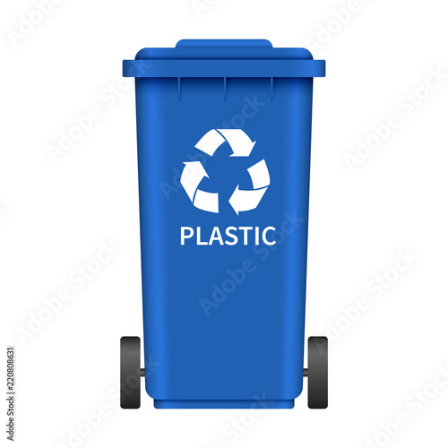 Plastic garbage wheel box mockup. Realistic illustration of plastic garbage wheel box vector mockup for web design isolated on white background