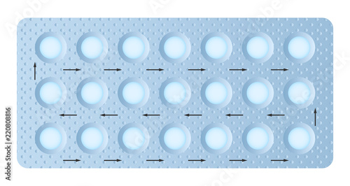 Contraceptive pills pack mockup. Realistic illustration of contraceptive pills pack vector mockup for web design isolated on white background