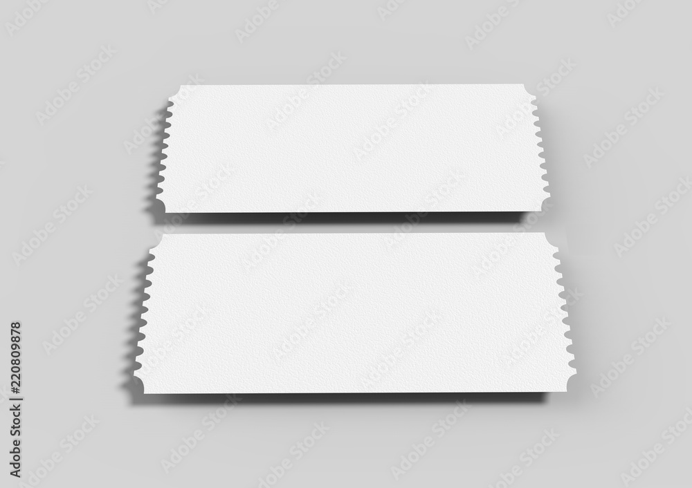 Blank old  ticket for mock up design or design presentation. 3d render illustration.