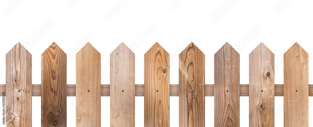 Brown wooden fence isolated on white background with parallel plank old. Object with clipping path Brown wooden fence isolated on white background with parallel plank old. Object with clipping path