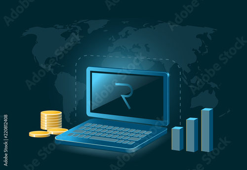 Request Network Cryptocurrency Coin Global Laptop Trade Background 