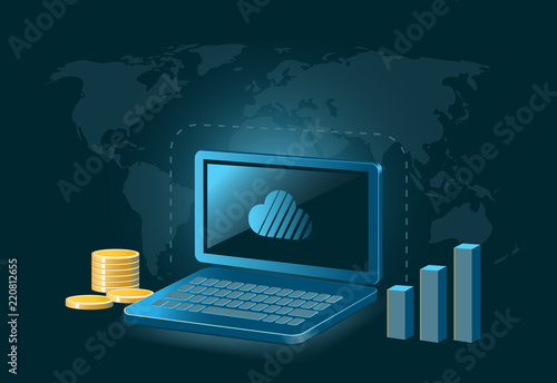 SkyCoin Cryptocurrency Coin Global Laptop Trade Background 