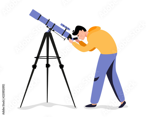 Man with telescope in search of a star photo