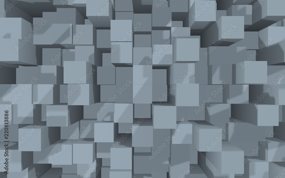 Abstract gray elegant cube geometric background. Chaotically advanced rectangular bars. 3D Rendering, 3D illustration Abstract gray elegant cube geometric background. Chaotically advanced rectangular bars. 3D Rendering, 3D illustration