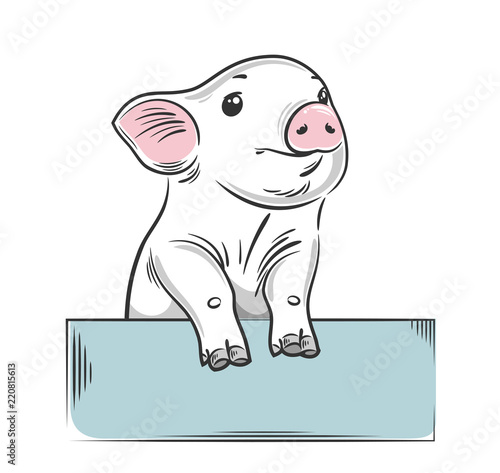 cute, little pig, drawing by hand, children's print, drawing by hand style, sketch
