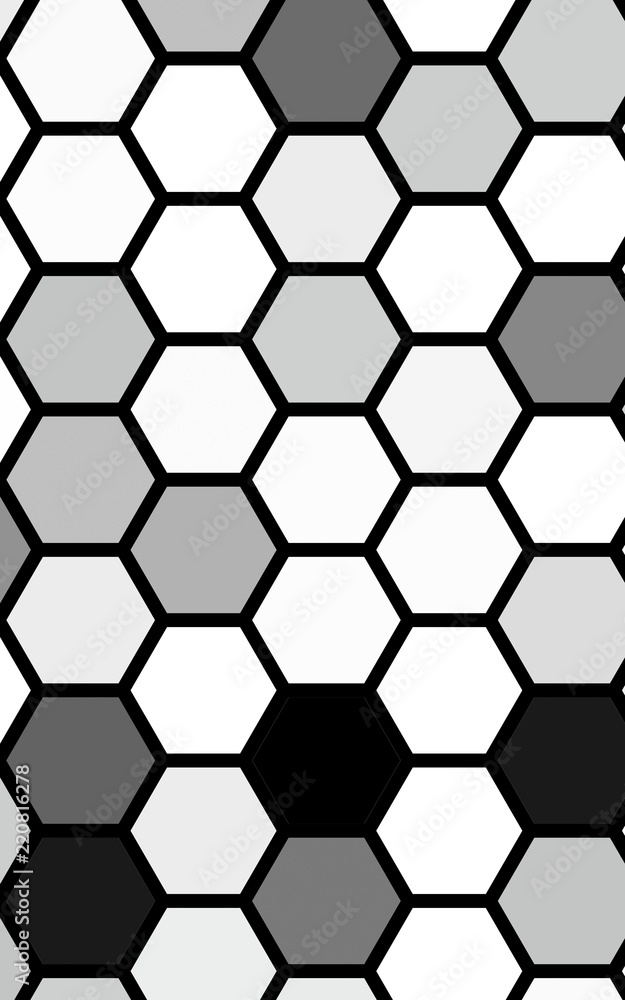 Black honeycomb with a gradient color. Isometric geometry. 3D illustration Black honeycomb with a gradient color. Isometric geometry. 3D illustration