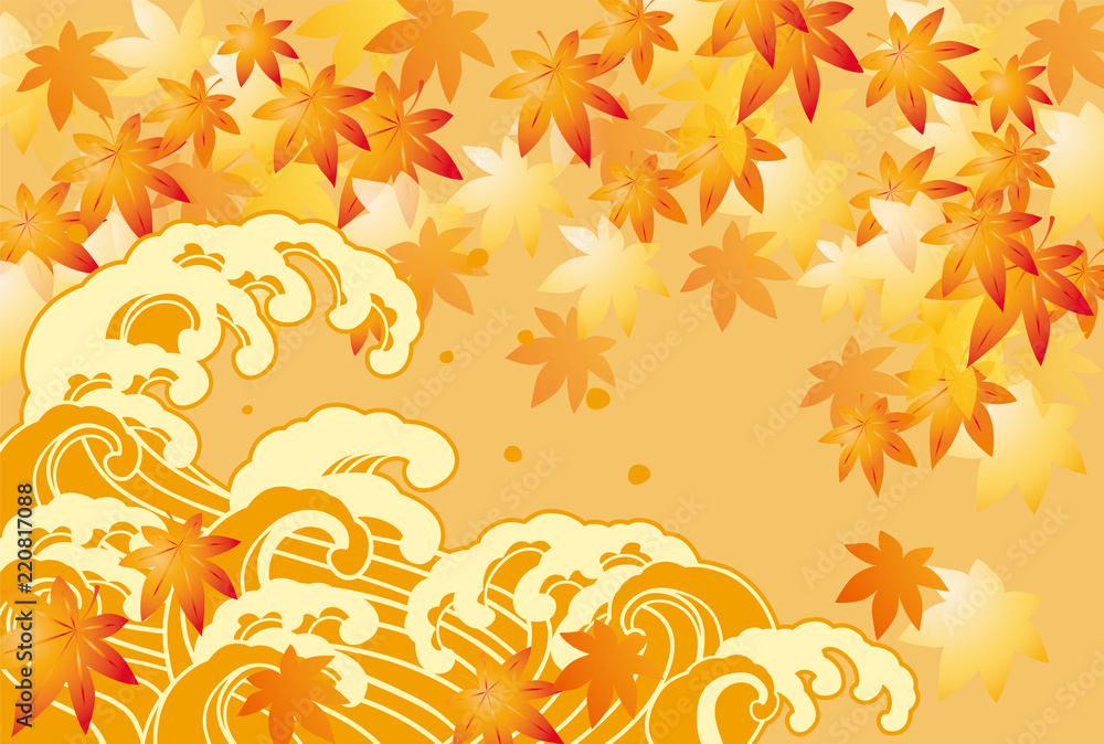 波 波柄 秋 紅葉 波 波柄 秋 紅葉