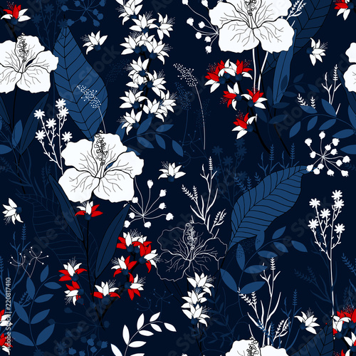 Vintage background. Wallpaper.  Hand drawn. Vector illustration. Trendy floral pattern. Isolated seamless pattern.