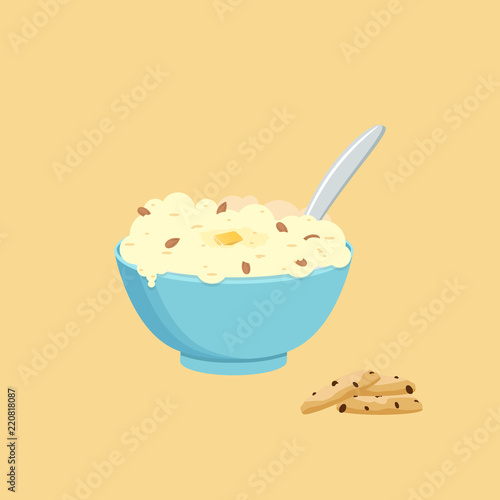 Healthy breakfast. Vector illustration. Oatmeals, oat flakes with milk.