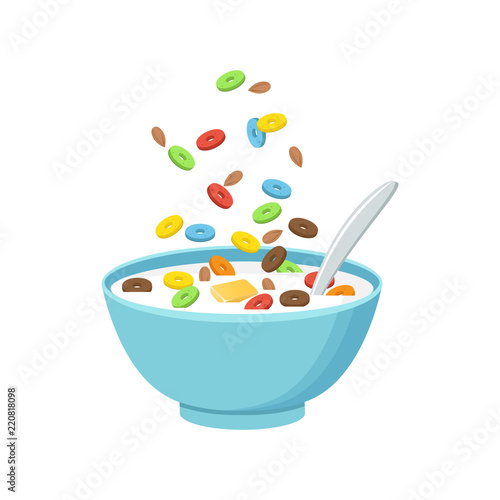 Healthy breakfast. Vector illustration. Oatmeals, oat flakes with milk.