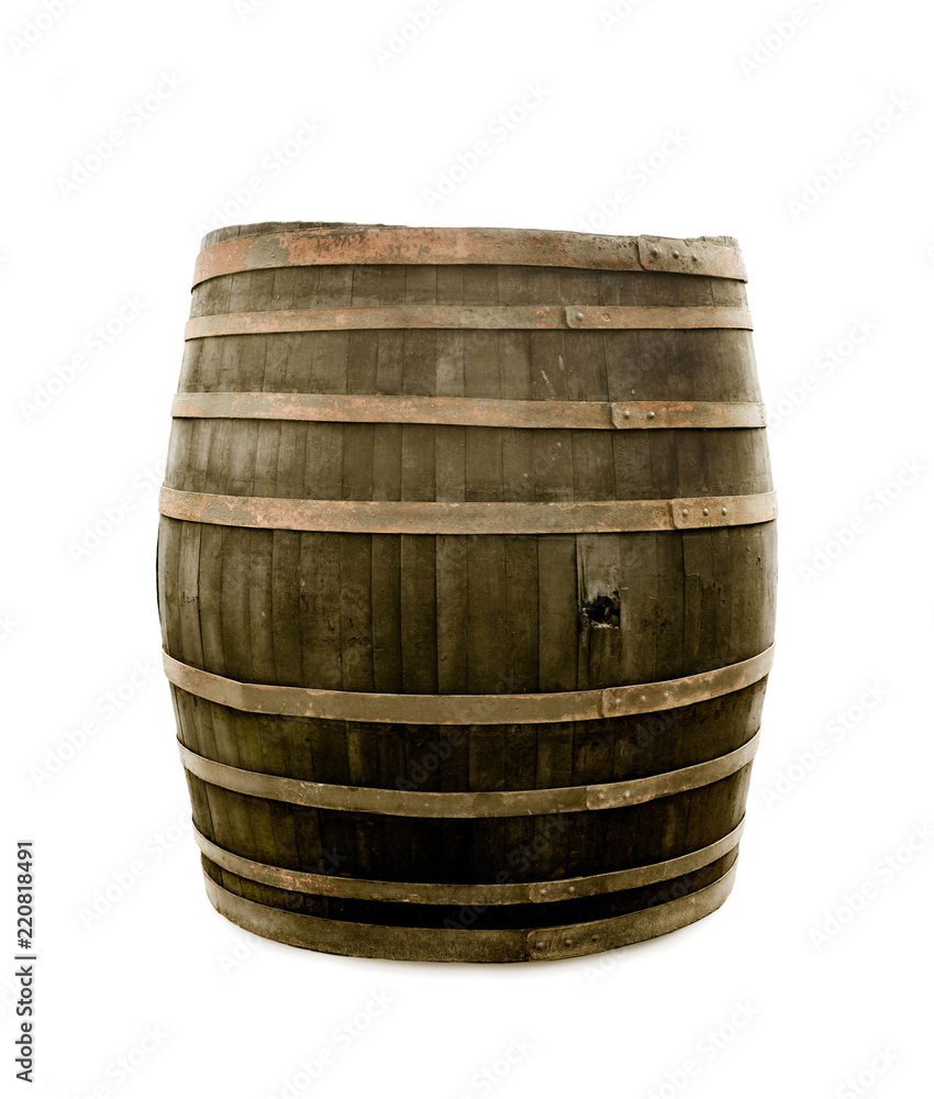 Big old wine barrel, isolated on white background Big old wine barrel, isolated on white background