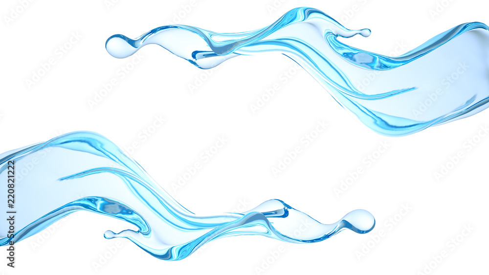 Beautiful, elegant splash of water. 3d illustration, 3d rendering.