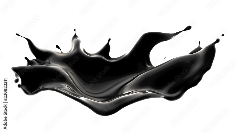 Splash of black liquid. 3d illustration, 3d rendering. - obrazy, fototapety, plakaty 