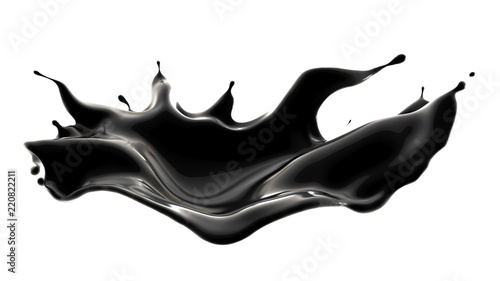 Splash of black liquid. 3d illustration, 3d rendering. photo