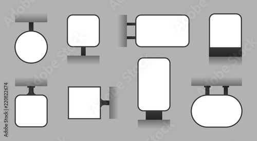 Blank advertising signboard, outdoor lightbox, shop signage and display board vector template. Vector display business board for message, lightbox panel illustration