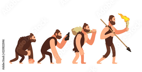 Theory of human evolution. Man development stages. Anthropology vector illustration. Evolution human, development progress people photo