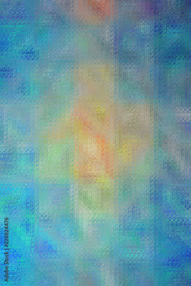 Fototapeta premium blue, red and vanilla bright Mosaic through glass bricks vertical background illustration.