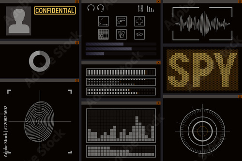 Computer software for the spy. Display vector illustration. Investigation.