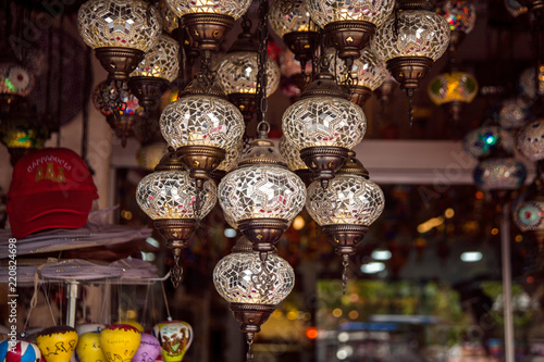 Turkish shop with traditional souvenirs colorful lamps photo