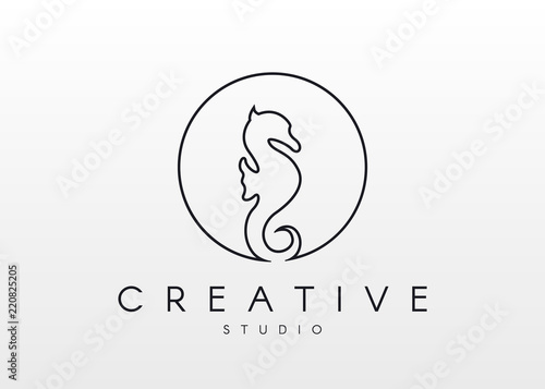 Seahorse Logo. Linear logo, in the form of a seahorse.