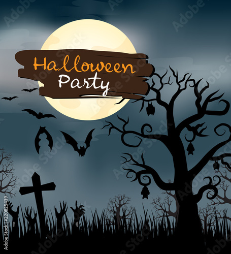 Design of Halloween Party text for halloween day and card or background