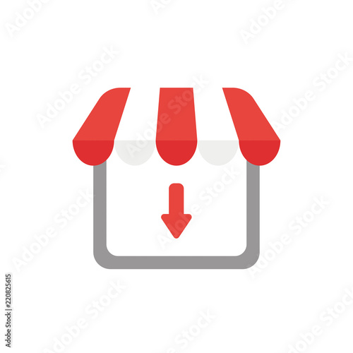 Vector icon concept of shop store with arrow moving down