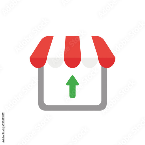 Vector icon concept of shop store with arrow moving up