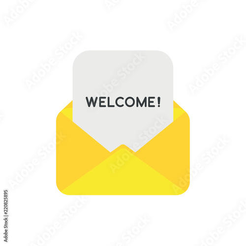 Vector icon concept of welcome paper inside mail envelope