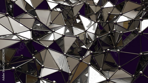 Metallic black background with triangles and crystals. 3d illustration  3d rendering.