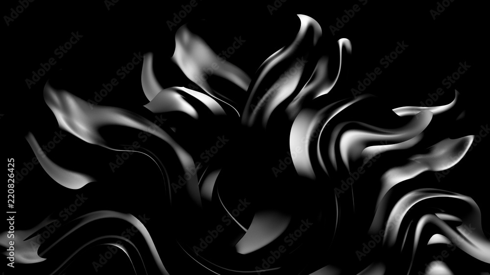 Black background with drapery fabric. 3d illustration, 3d rendering.
