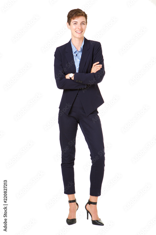 Full body businesswoman in formal suit isolated against white background Full body businesswoman in formal suit isolated against white background