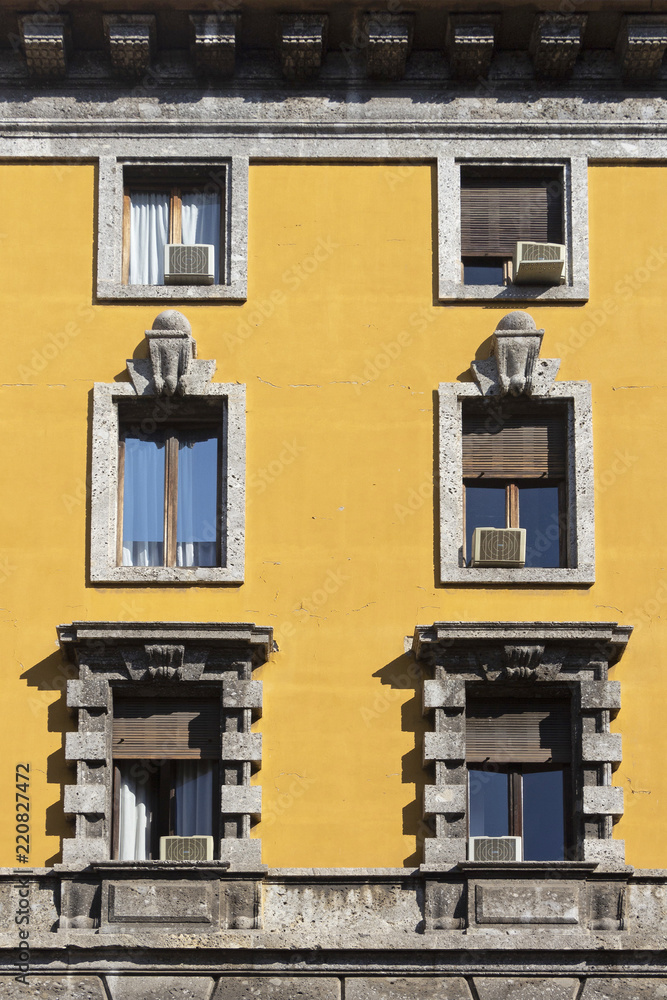 Vintage window. Classic italian window. Milan. Italy. House, home, outdoor. Old building.
