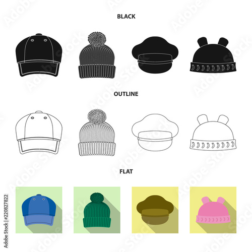 Vector illustration of headwear and cap sign. Set of headwear and accessory stock symbol for web.