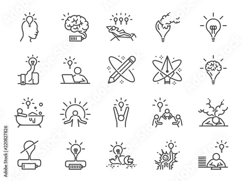 Creativity icon set. Included icons as Inspiration, idea, brain, innovation, imagination and more.