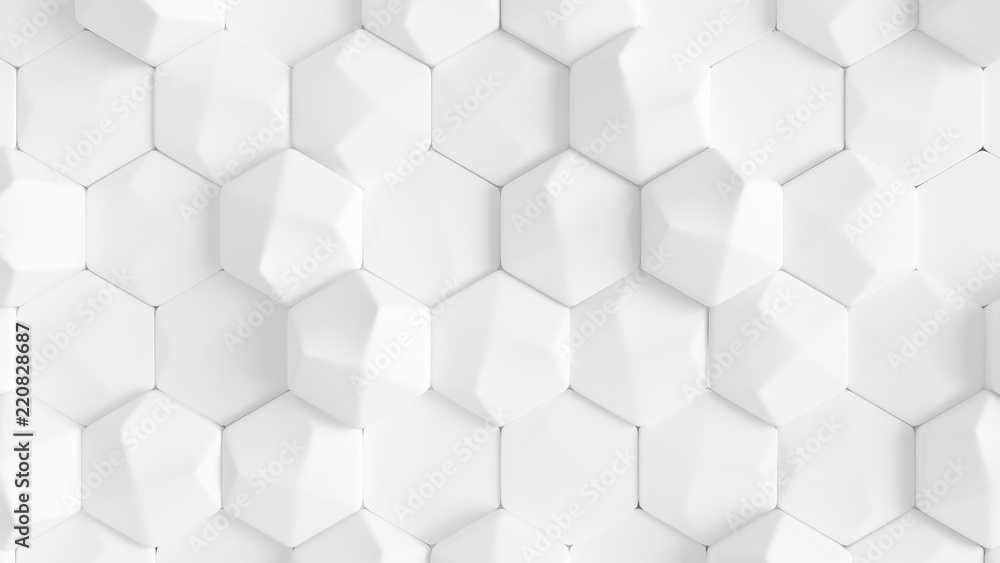 Fototapeta Biały sześciokąt tło geometryczne plastra miodu. 3d ilustracja, 3d rendering.