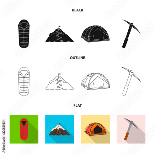 Vector illustration of alpinism and peak icon. Collection of alpinism and camp stock symbol for web.